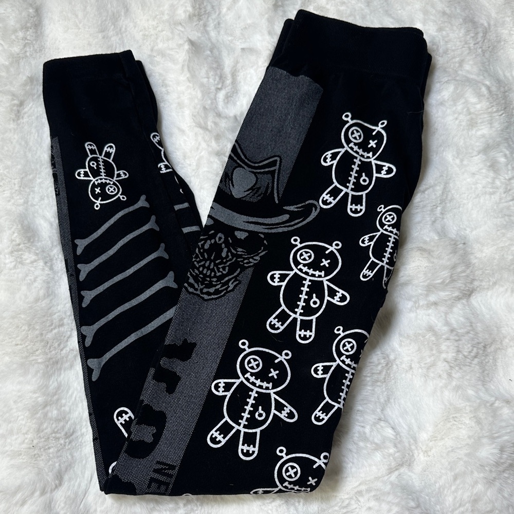 Black and Gray leggings with Voodoo Doll Print